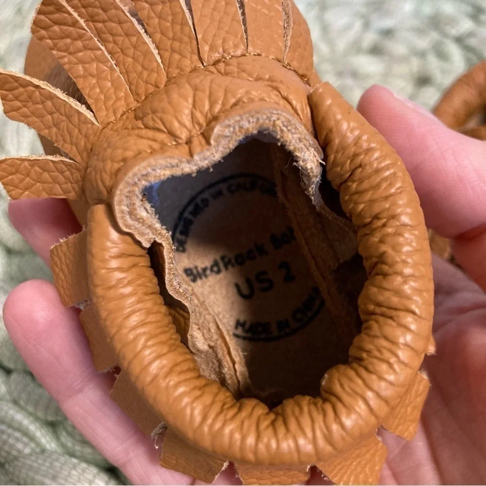 NEW BirdRock Baby Ginger Tan Leather Boho Newborn Baby Moccasins Shoes